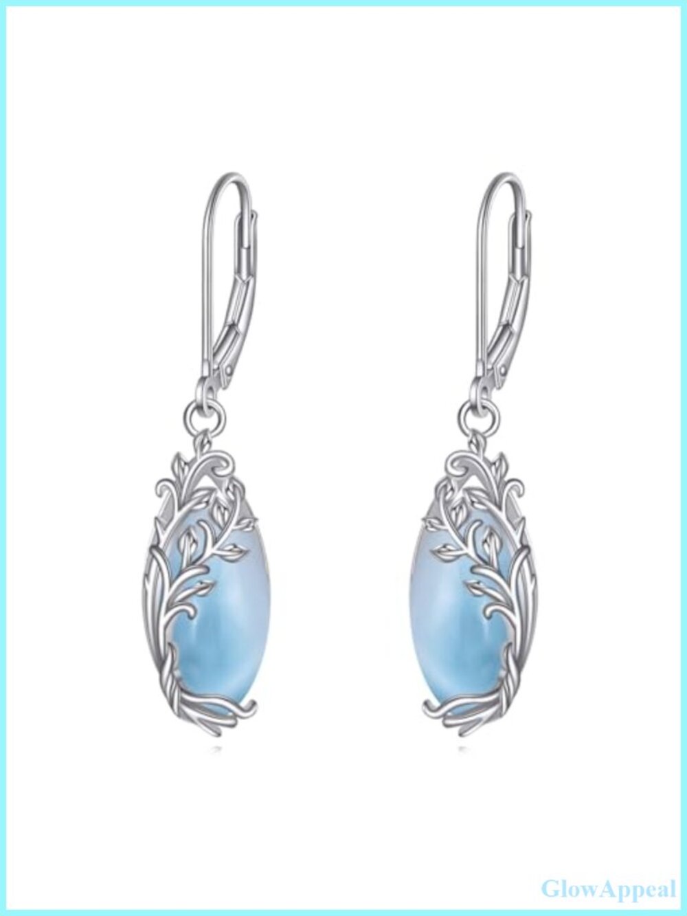 Sterling Silver Tree of Life Dangle Earrings Larimar Leverback Drop